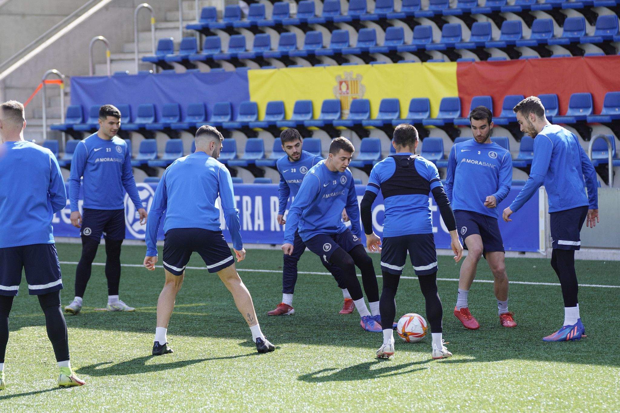 Un instant del darrer entrenament dels tricolors, aquest dijous a l'Estadi Nacional.