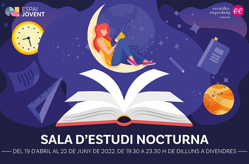 Cartell promocional de la sala d'estudi nocturna.