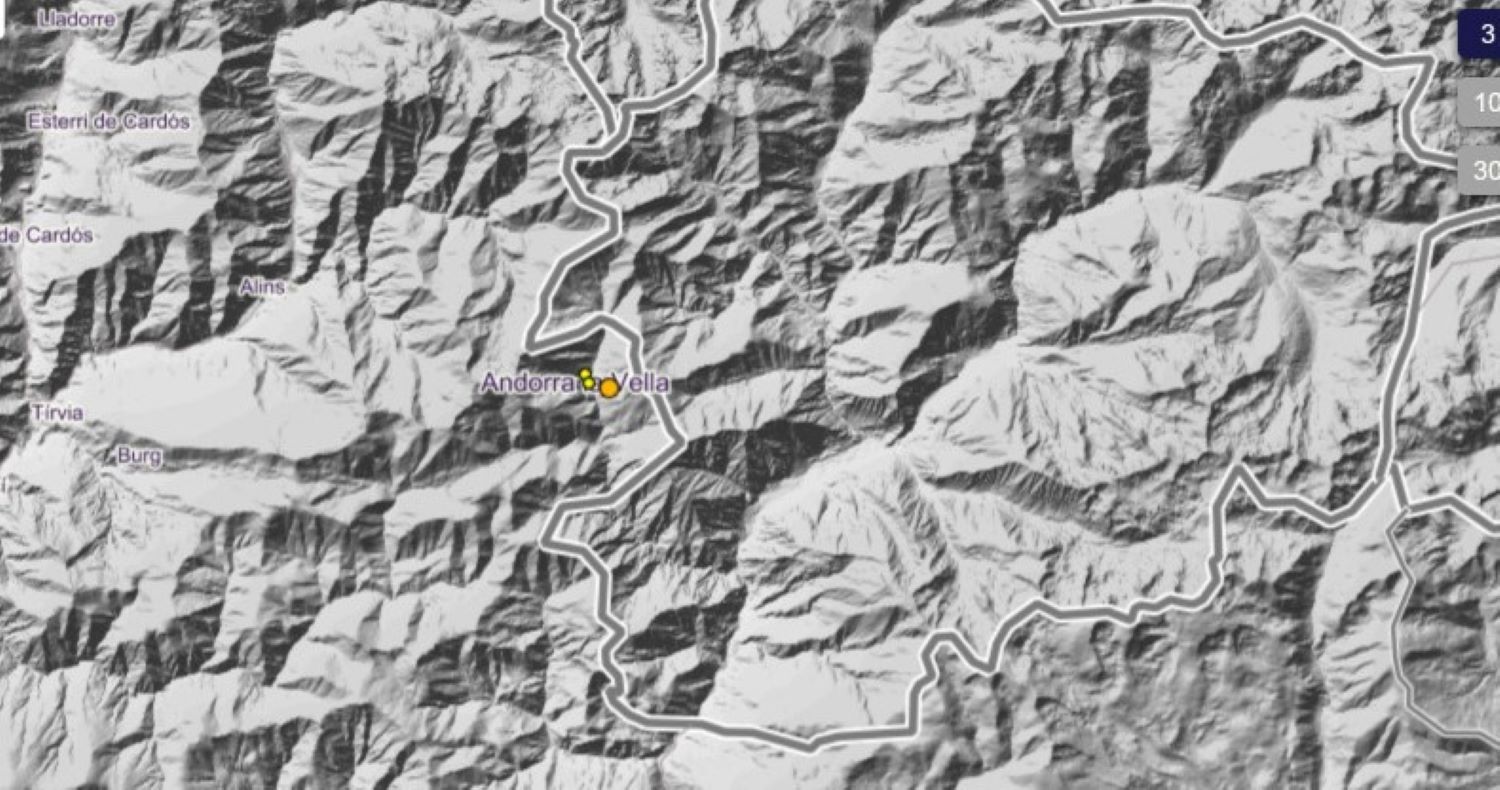 Mapa amb l'epicentre del sisme, a Alins.