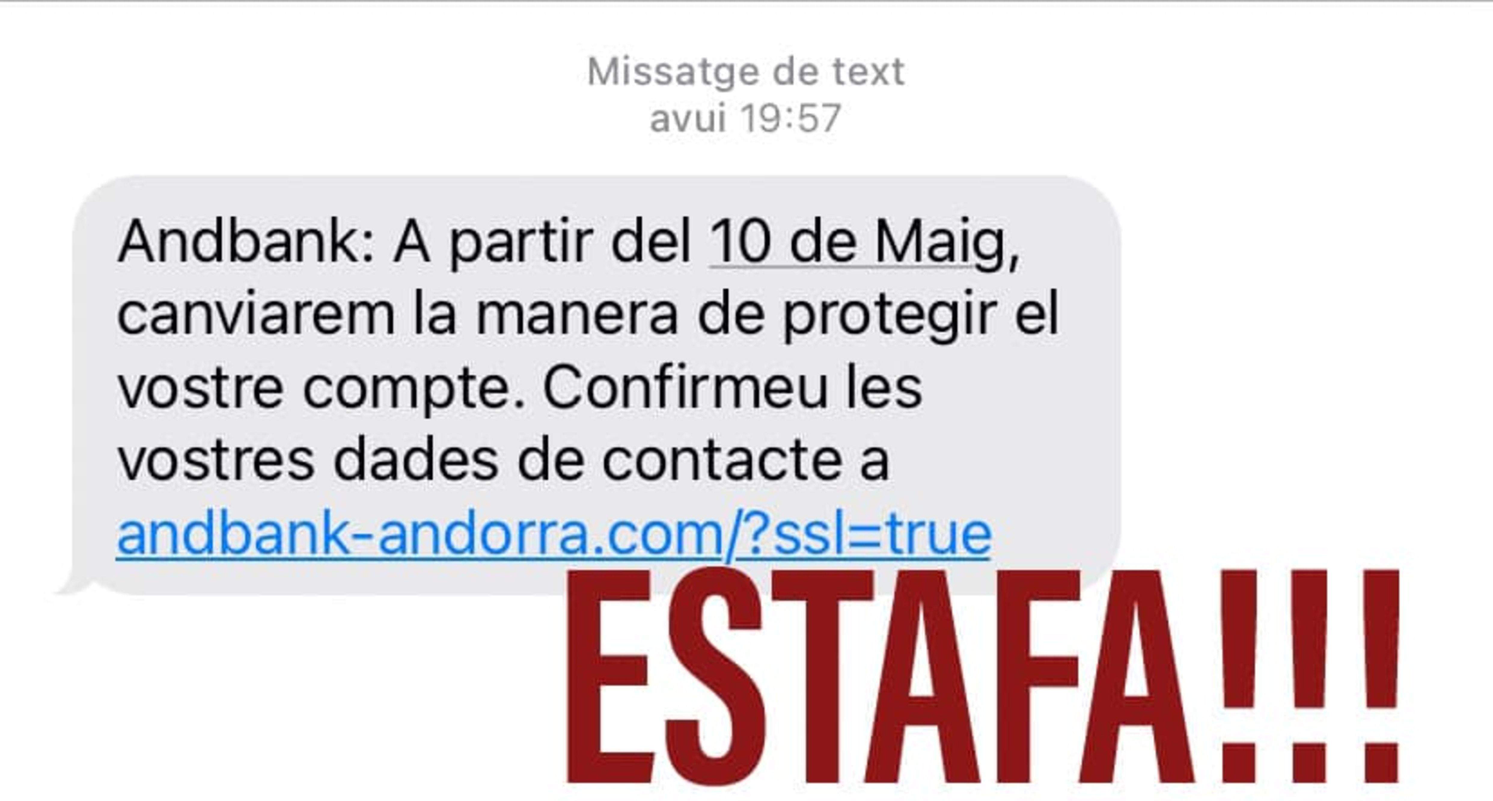 El missatge fraudulent que s'està enviant.